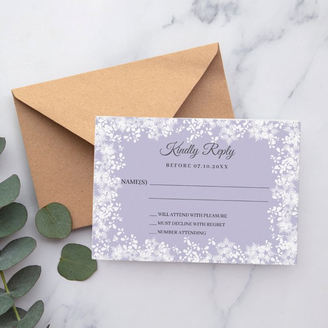 Snowflakes dusty lavender winter wedding RSVP (Créateur téléchargé)