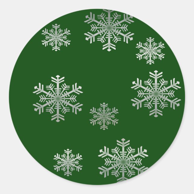 Snowflakes en argent sur vert - Stickers hiver (Devant)