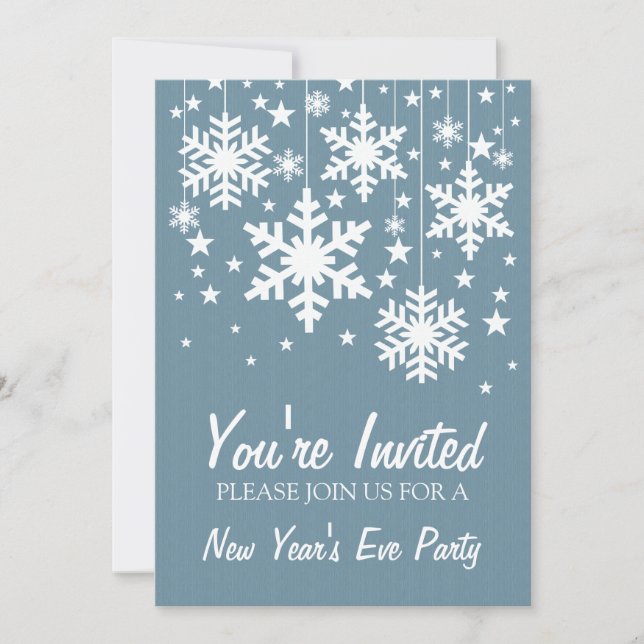 Snowflakes et étoiles Invitation du Nouvel An, Ble (Devant)