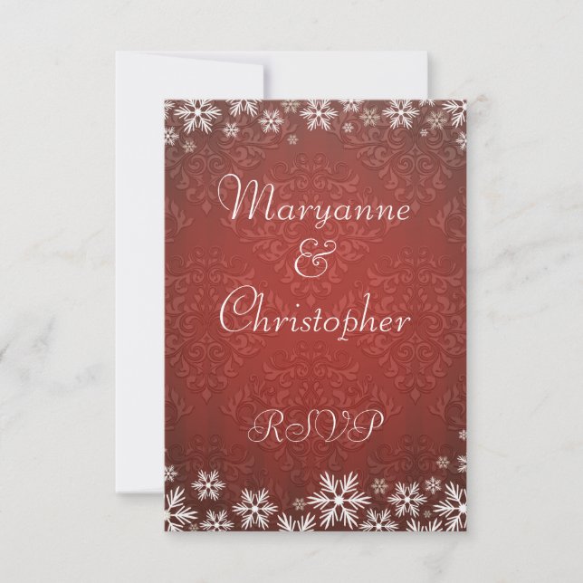 Snowflakes et Red Mariage damassé RSVP (Devant)