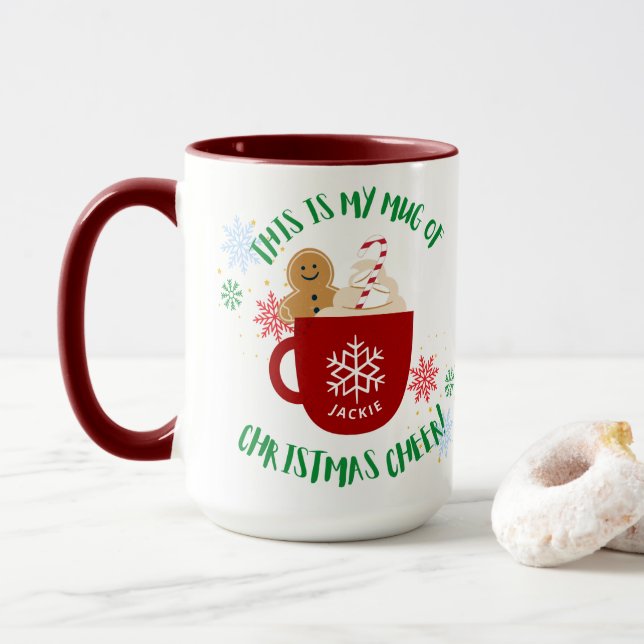 Snowflakes et Stars Amusants Noël Cheval Mug (Avec donut)