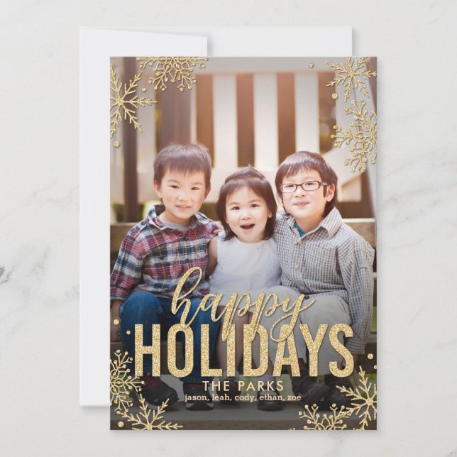 Snowflakes Frosted Holiday Carte photo Gold (Devant)