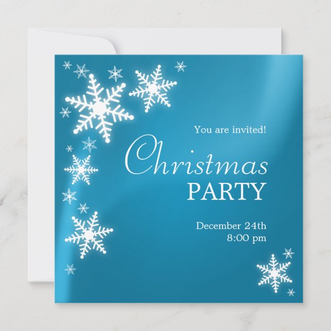 Snowflakes Frozen Blue Christmas Party Invitation (Devant)
