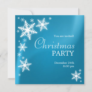 Snowflakes Frozen Blue Christmas Party Invitation
