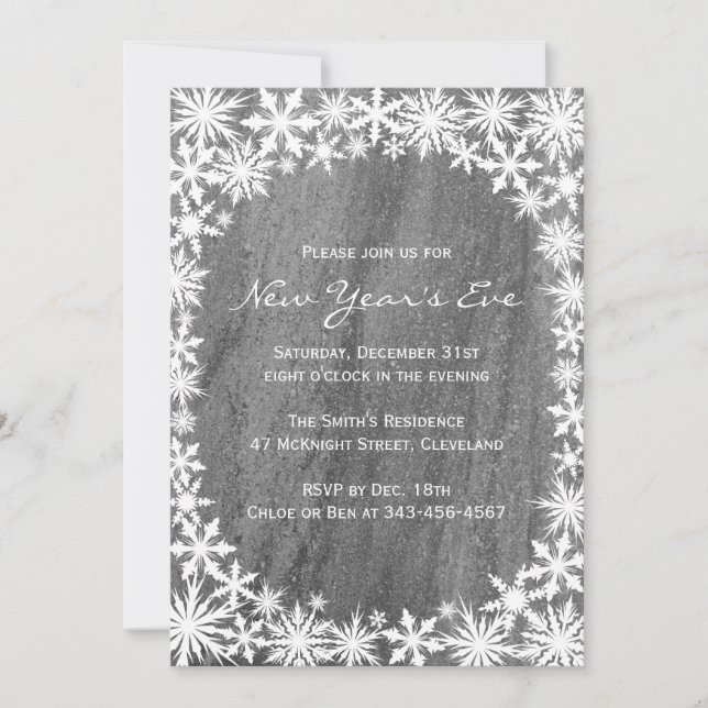 Snowflakes & Granite Nouvel An Invitation (Devant)