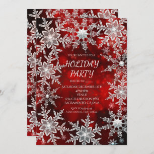Snowflakes hiver Fête rouge Invitations