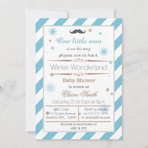 Snowflakes hiver Mustache baby shower invitation