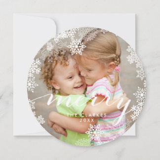 Snowflakes Joyeux Script | Carte photo de vacances