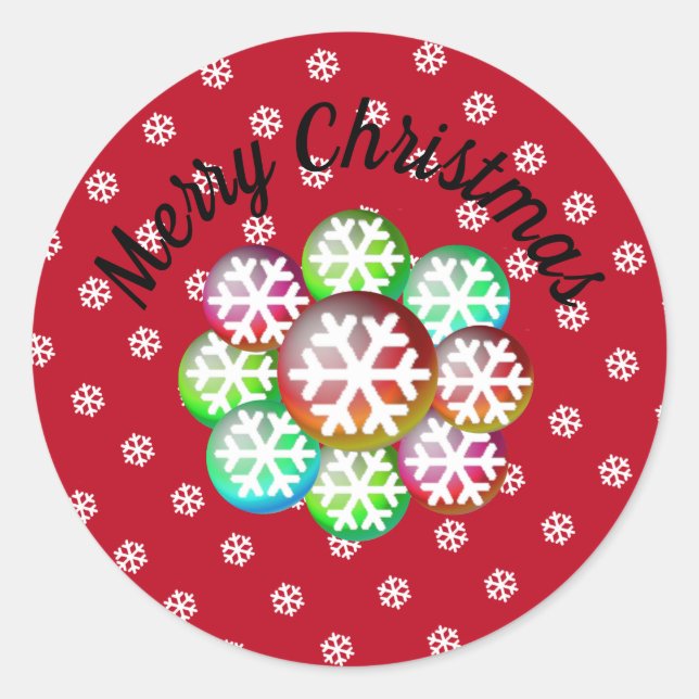 Snowflakes Joyeux Sticker Classic Round de Noël (Devant)