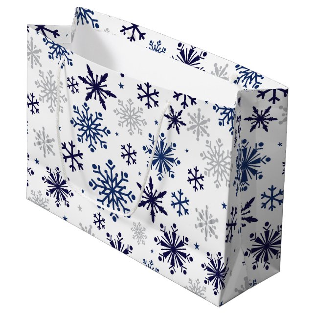 Snowflakes Noël Grand sac cadeau (Devant Angle)