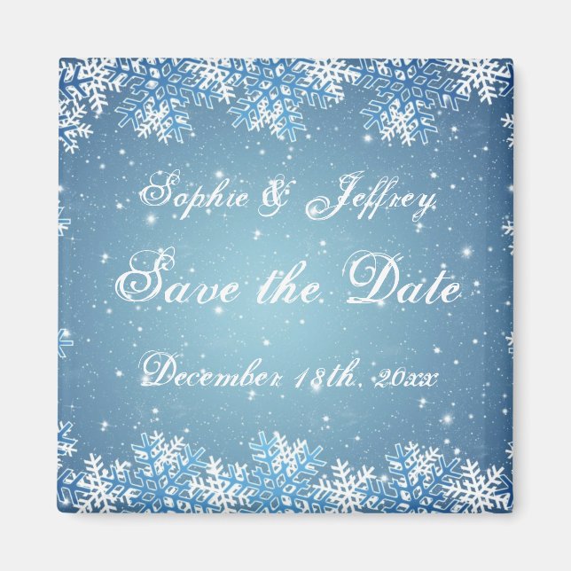 Snowflakes on blue Save the Date Magnet (Devant)