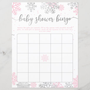 Snowflakes Pink Silver Baby shower Jeu de Bingo