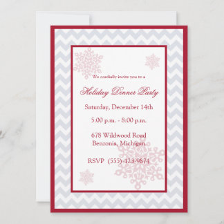 Snowflakes Red Chevron Holiday Invitations