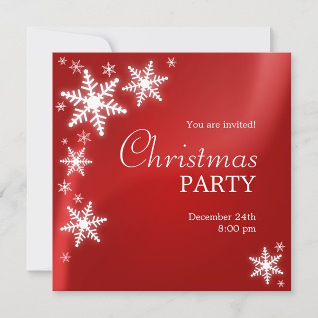Snowflakes Red Christmas Party Invitation (Devant)