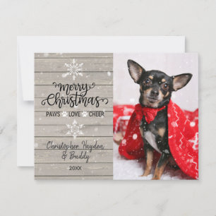 Snowflakes rustique en bois Carte photo de chien d