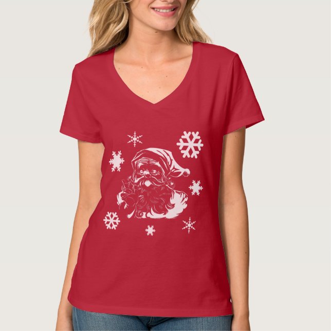 Snowflakes Santa Claus T-shirt rouge Noël V (Devant)