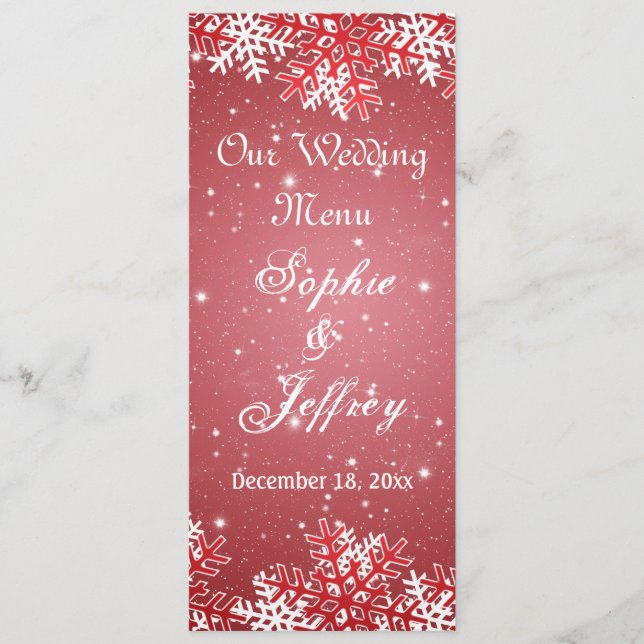 Snowflakes sur le Mariage de Noël rouge Menu (Devant)
