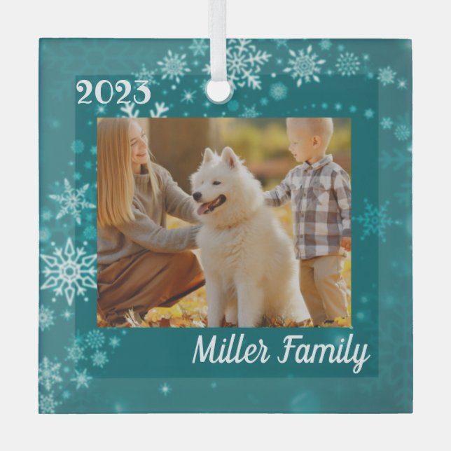 Snowflakes turquoises Ornement de Noël personnalis (Recto)