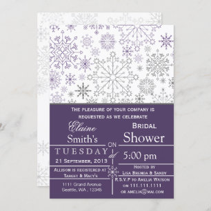 Snowflakes Violet gris hiver Invitation de douche 