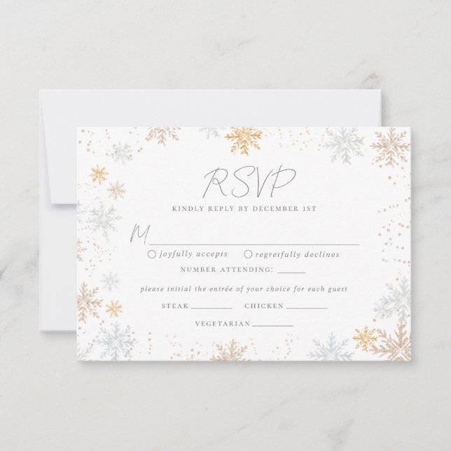 Snowflakes Wedding RSVP Card with Food Choice (Devant)