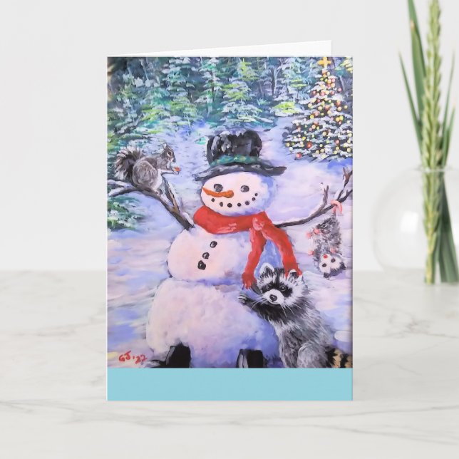 Snowman Animaux Blank Christmas Carte de voeux (Devant)