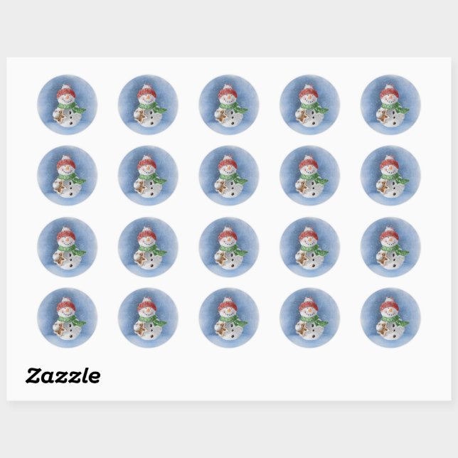 Snowman aquarelle peinture Sticker Classic rond (Feuille)