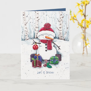 Snowman Avec Cadeaux En Carte Aquarelle
