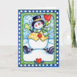 Snowman avec coeur - Carte de voeux<br><div class="desc">Une carte de voeux hivernale avec un bonhomme de neige aimant.</div>