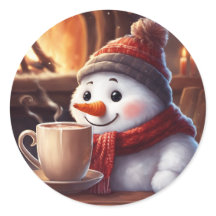 Snowman avec Sticker à café chaud vapeur