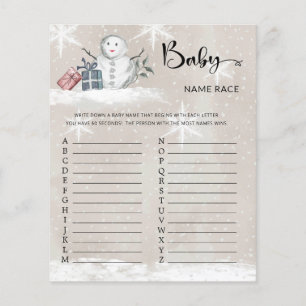 Snowman Baby shower Baby Name Race Game
