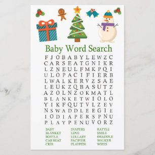 Snowman Baby shower Word Recherche Jeu