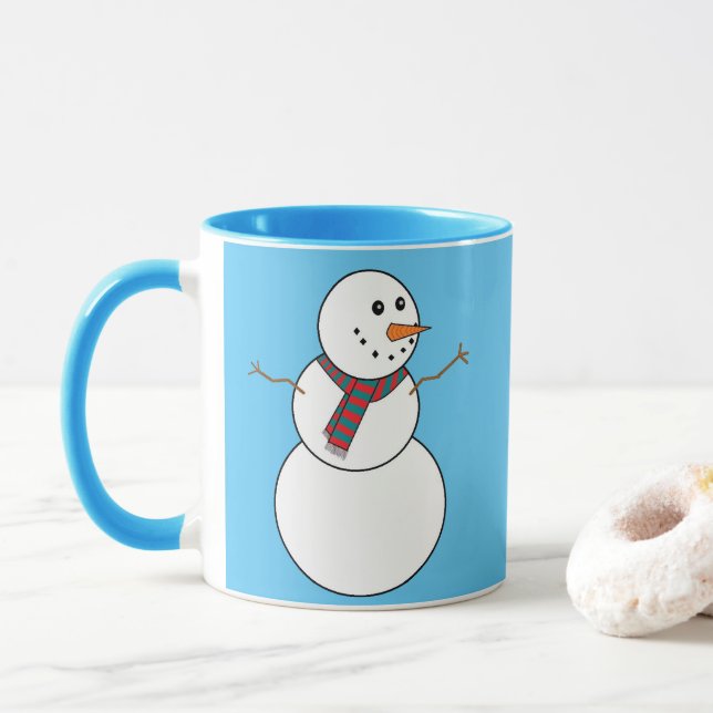 Snowman bleu et blanc Imprimer la Mug de café (Avec donut)