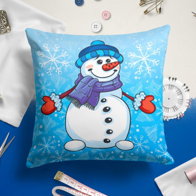 Snowman Blue Holiday | Oreiller de Noël (Créateur téléchargé)