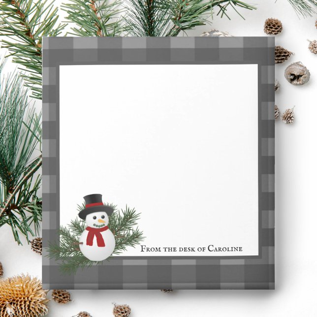 Snowman Buffalo Plaid Bloc-notes personnalisé (Gray Smiling Snowman Buffalo Plaid Personalized Notepad)