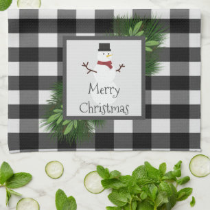 Snowman Buffalo Plaid Serviette de cuisine