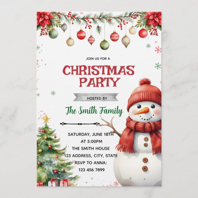  Snowman Christmas Party Invitation (Devant)
