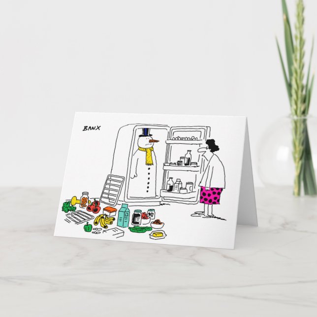 Snowman dans le réfrigérateur Carte Xmas (Devant)