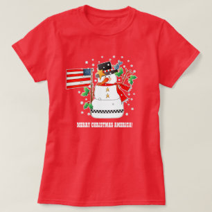Snowman drôle avec drapeau américain T-Shirts de N