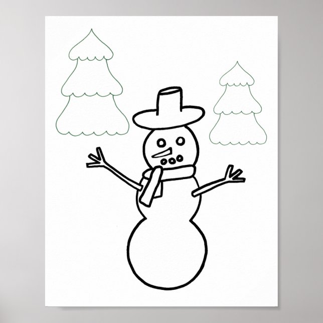 Snowman et Arbres de Noël Poster (Devant)