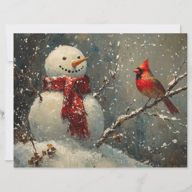 Snowman et Cardinal peinture à l'huile papier de l (Devant)