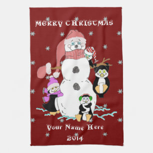 Snowman et pingouins de Noël Serviette personnalis