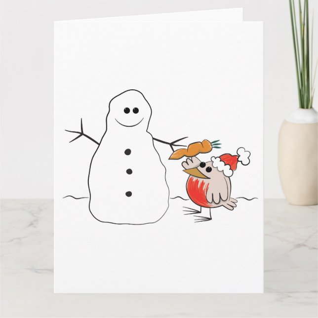 Snowman et robin amusant carte de Noël (Devant)