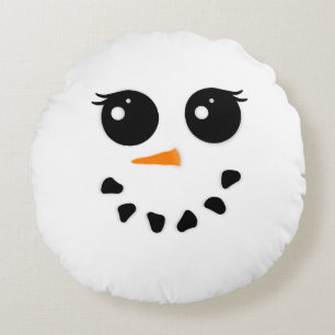 Snowman et Snowoman Face Noël Coussin rond