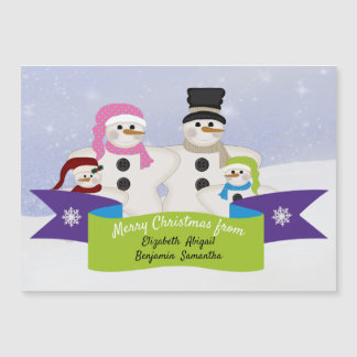 Snowman Famille 4 Carte de vacances magnétique