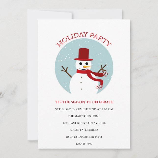 Snowman Fête/Fête de Noël Invitation (Devant)