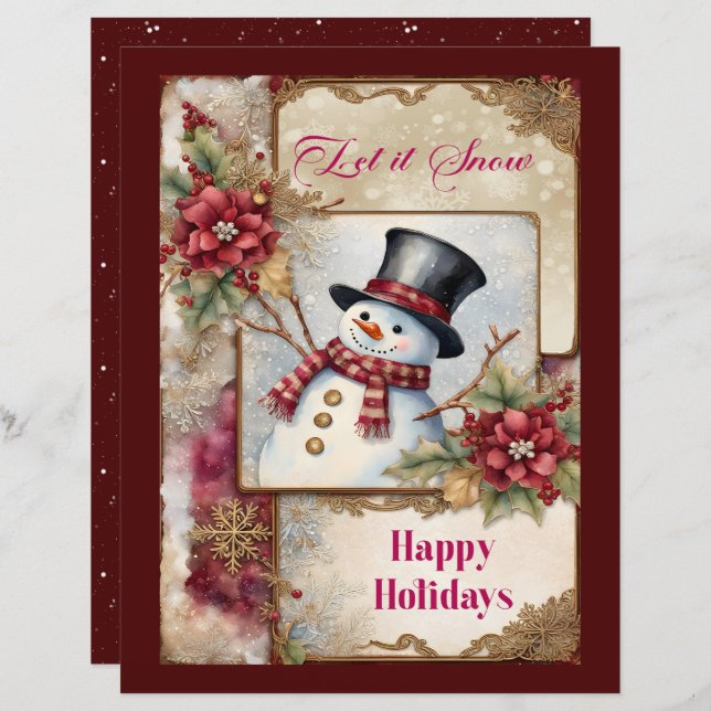 Snowman Greetings Scrapbook Paper (Devant / Derrière)