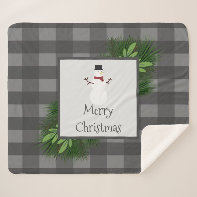 Snowman Gris Buffalo Plaid Sherpa Blanche (Devant (Horizontal))