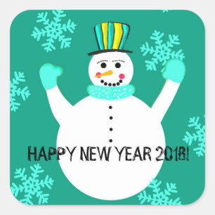 Snowman Happy New Year Carré Stickers