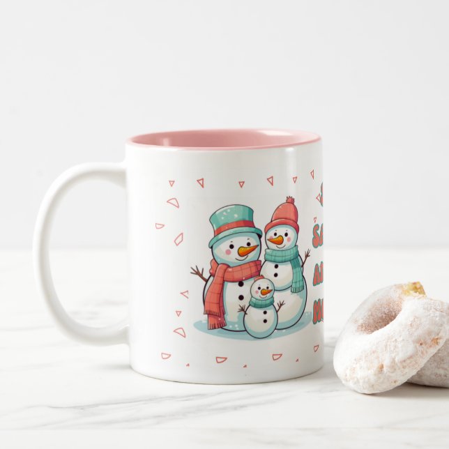 Snowman Hiver pastel Couleur Mug (Avec donut)