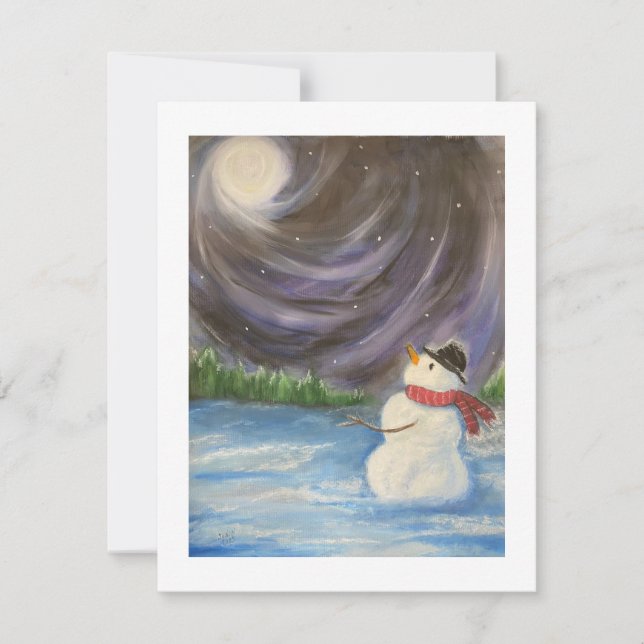 Snowman hiver scène Flat Note Carte (Devant)